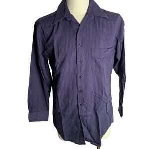 Alfani Button Up Long Sleeve Shirt M Dark Blue Black Striped Pocket Cotton